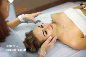 Woman having Hi-Fu to reduce wrinkles Holmes Chapel.