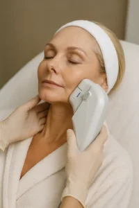 Woman receiving HIFU non surgical facelift treatment Holmes Chapel