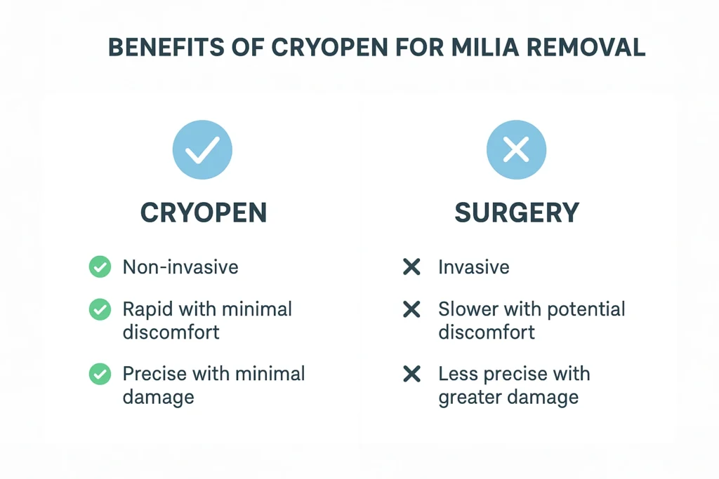 Benefits of cryopen for milia removal Holmes Chapel compared to surgical treatments.