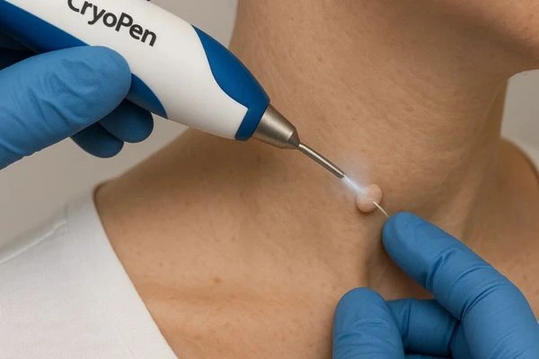 Person receiving Cryotherapy skin tag removal Holmes Chapel