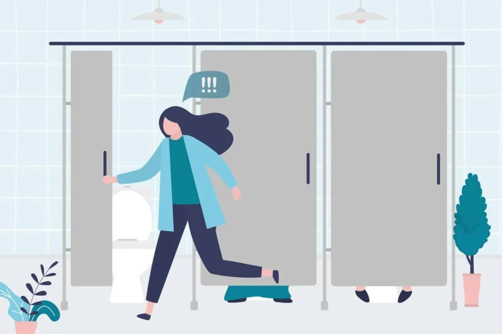graphic of Urine incontinence Holmes Chapel woman running to the toilet.